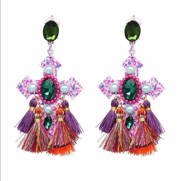 “The Cross” Gorgeous Fringe Oversized Earrings - Picture 3 of 17